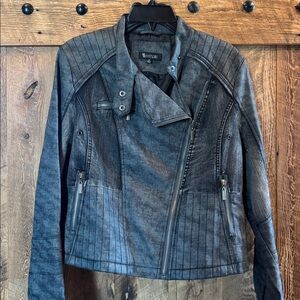 Sisters  Women's Washed Faux-Leather Moto Jacket - Charcoal